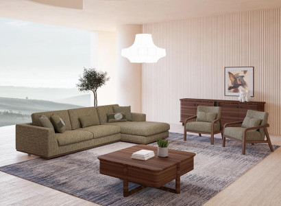 Green Sofa Complete Living room 2x Armchair Modern Corner sofa L-shape Relax new